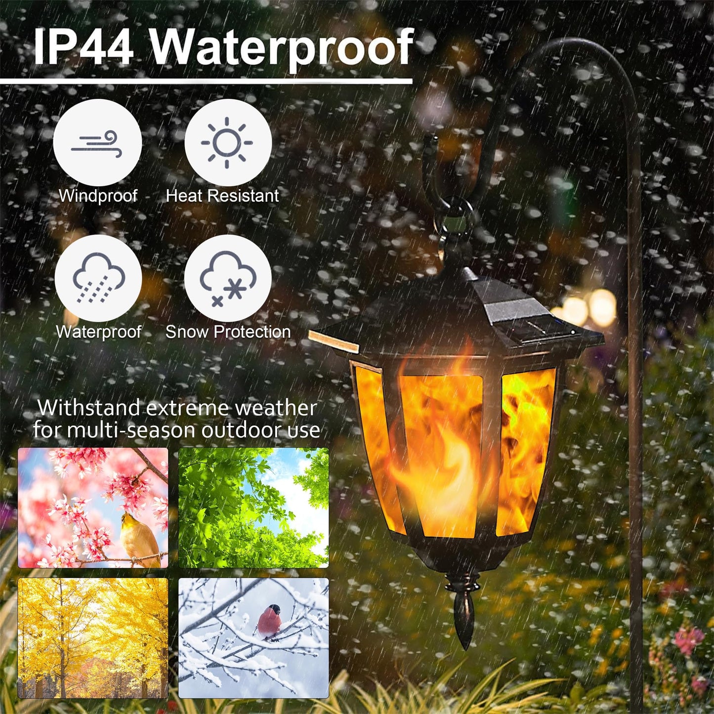 Dynaming 6 Pack Solar Flame Hanging Lights Outdoor, Halloween Solar Flickering Flame LED Garden Lanterns with 6 x 38 Inch Shepherd Hooks, Christmas Lighting for Lawn Patio Yard Pathway Driveway