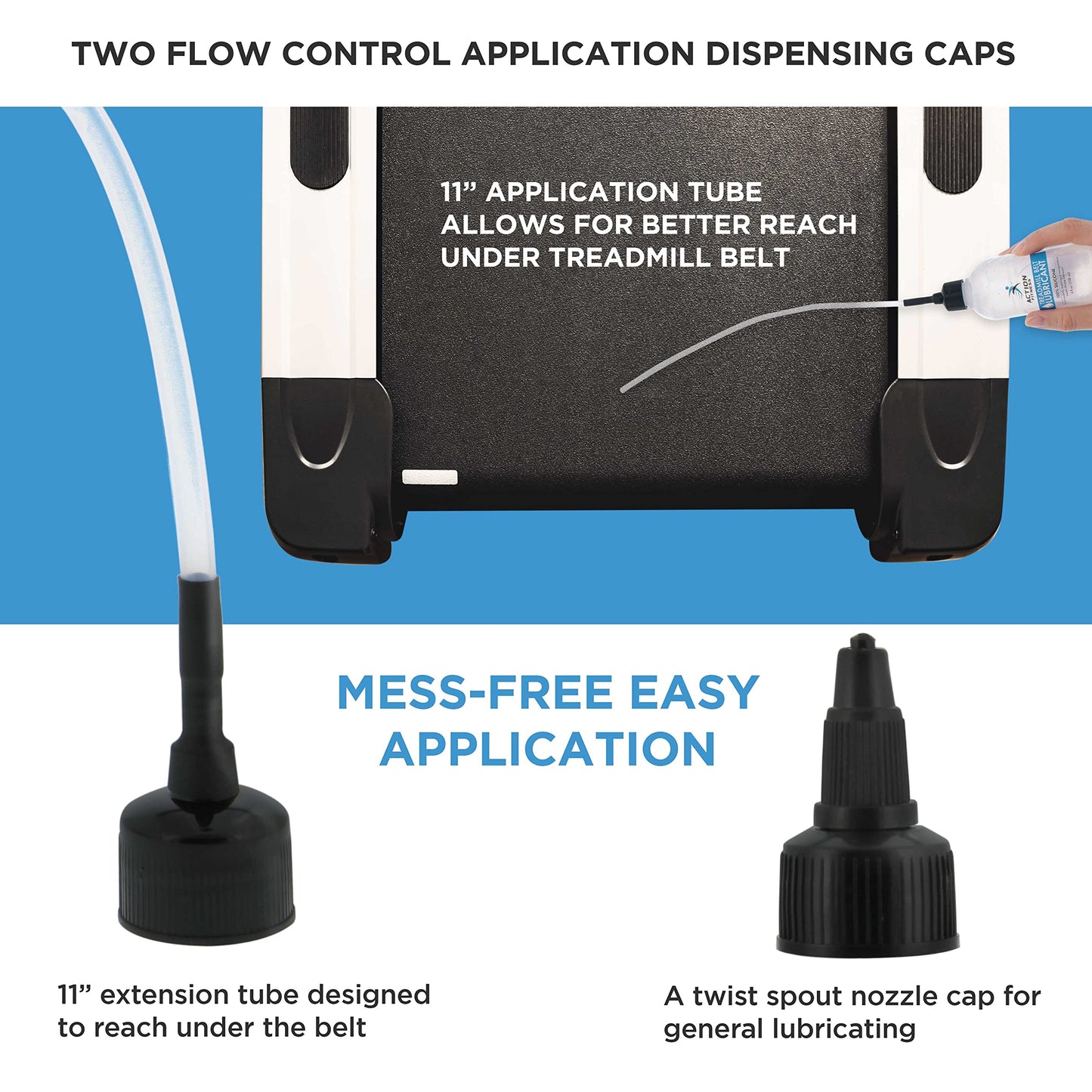 Action Fitness 100% Silicone Treadmill Lubricant for Belt Maintenance - 4oz Bottle, Dual Applicators for Easy Lube Application - Extends Life, Smooths Operation