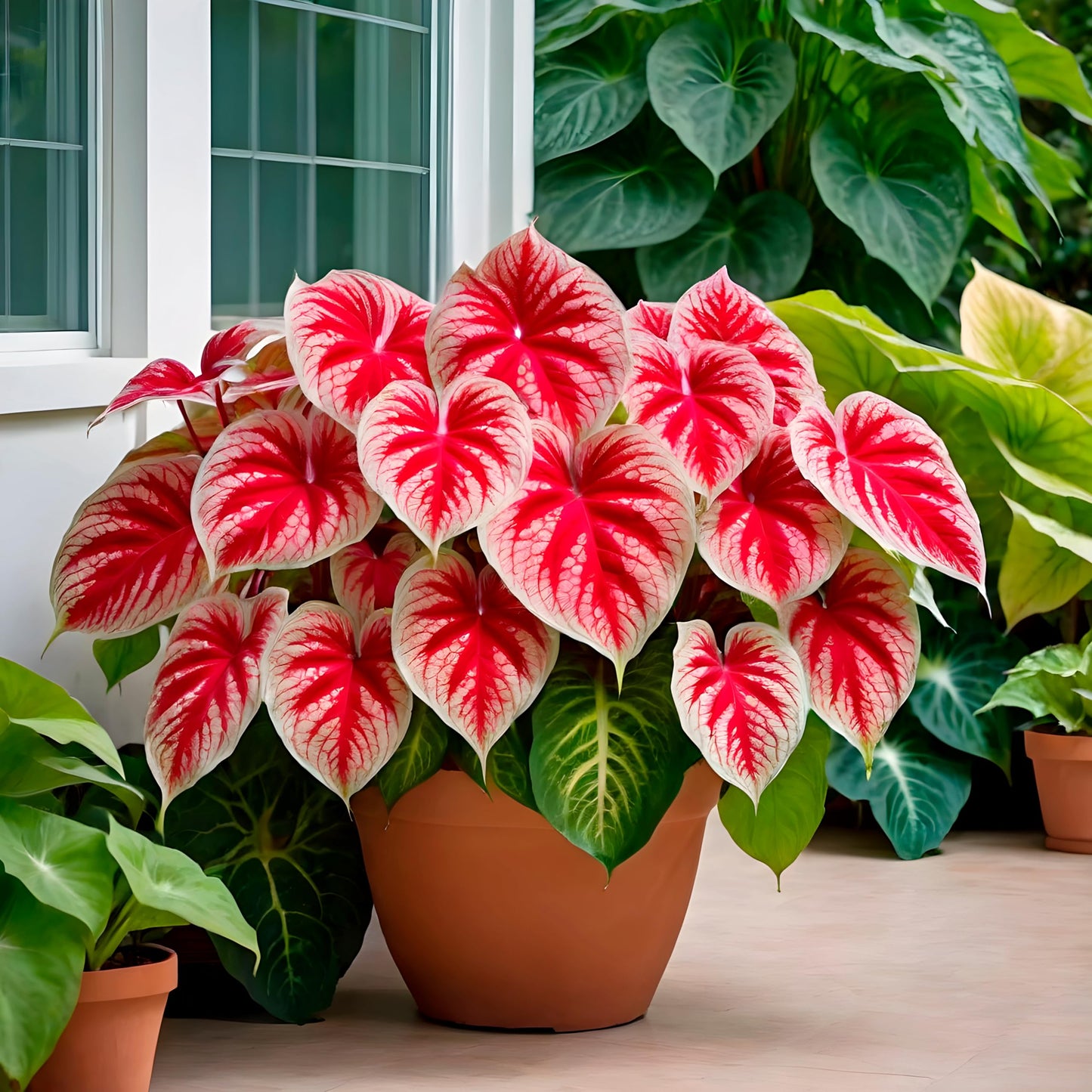 6 Crimson Sky Caladium Bulbs – Fancy Perennial Elephant Ear Plants for Shade Gardens, Containers, and Tropical Foliage Display - Bold Tropical Color (6 Bulbs)