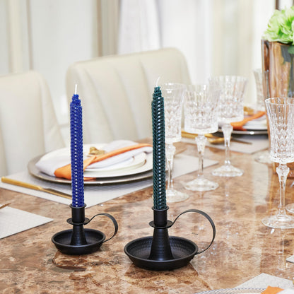 Black Taper Candle Holders, Retro Iron Candlestick Holders with Handle Set of 2 Rustic Iron Portable Candle Stand for Table Centerpiece Farmhouse Fireplace Home Wedding Christmas Decor