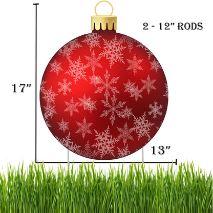 Rogue River Tactical Christmas Classic Yard Sign for Home Decor and Lawn Decoration With Stakes Red Ornament Snowflakes