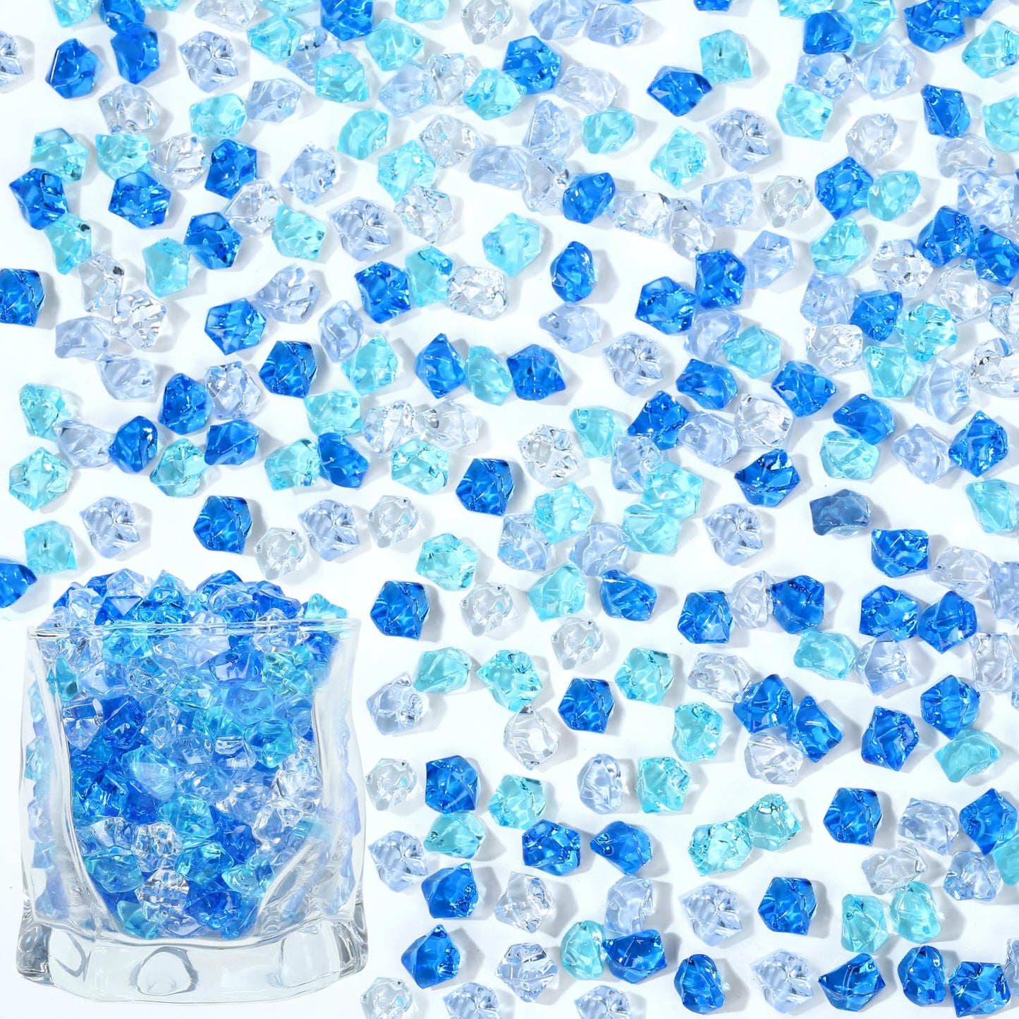 LAIDANLA 500PCS Mix Blue Acrylic Gems Vase Fillers Fake Ice Crushed Rock Crystals Faux Diamond for DIY Craft Table Scatters Party Centerpieces Wedding Aquarium Fish Tank Decor Accessories