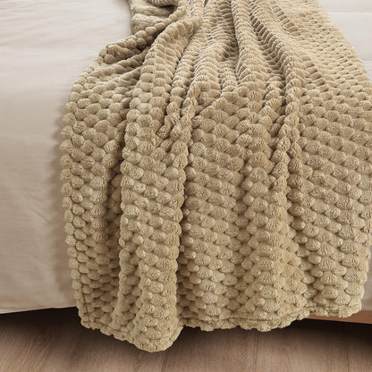 PHF Ultra Soft Flannel Fleece Blanket Queen Size, Lightweight 3D Jacquard Fleece Blanket, No Shedding, No Pilling, Luxury 340GSM Aesthetic Fluffy Cozy for Bed Room Decor, 90"x90", Khaki