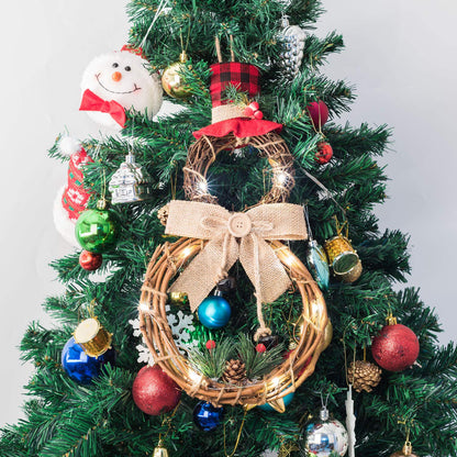 Lvydec Lighted Christmas Wreath Decoration - 16 x 8 Inch Grapevine Wreath with Hat and Bow Snowman Shape Wreath for Front Door Home Wall Decor