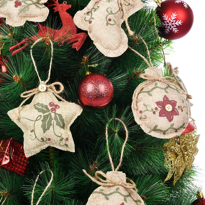 Jetec 12 Pieces Rustic Christmas Burlap Tree Ornaments Farmhouse Hanging Decorations Christmas Stocking Tree Ball Shaped Decor for Party