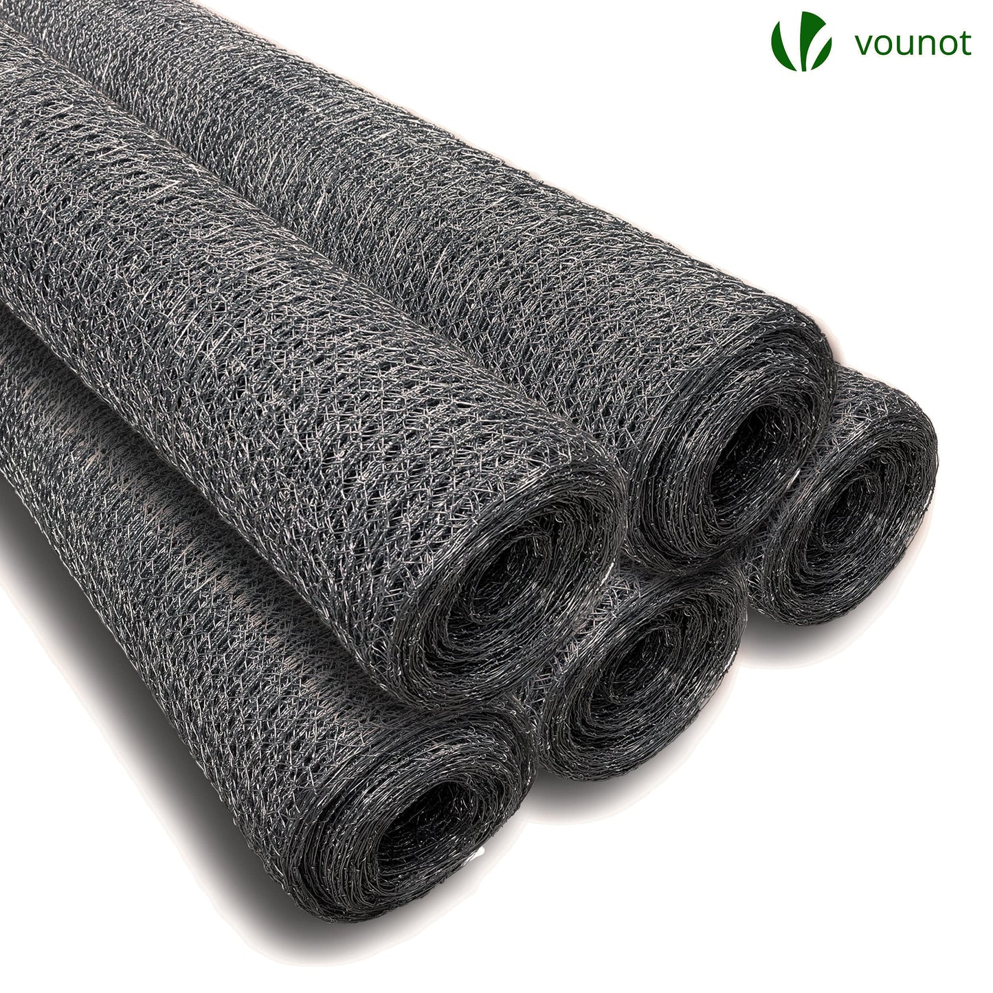 VOUNOT Chicken Wire Mesh Roll, PVC Coated Hexagonal Wire Mesh Fencing, Wire Poultry Netting, 1m x 25m, Hole Size: 13mm, Grey