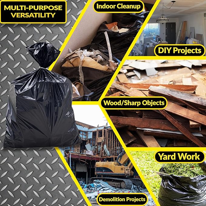 Reli. Contractor Garbage Bags 55 Gallon | 20 Trash Bags | Heavy Duty | Black