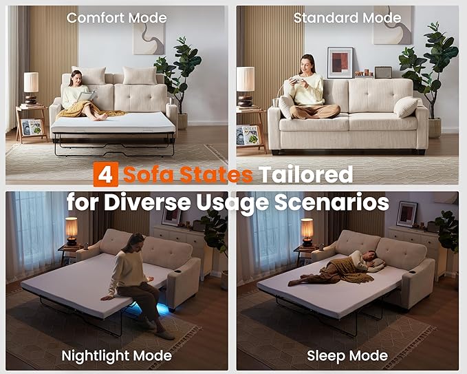 Queen Size Pull Out Sleeper Sofa Bed, 2-in-1 Convertible Corduroy Pull Out