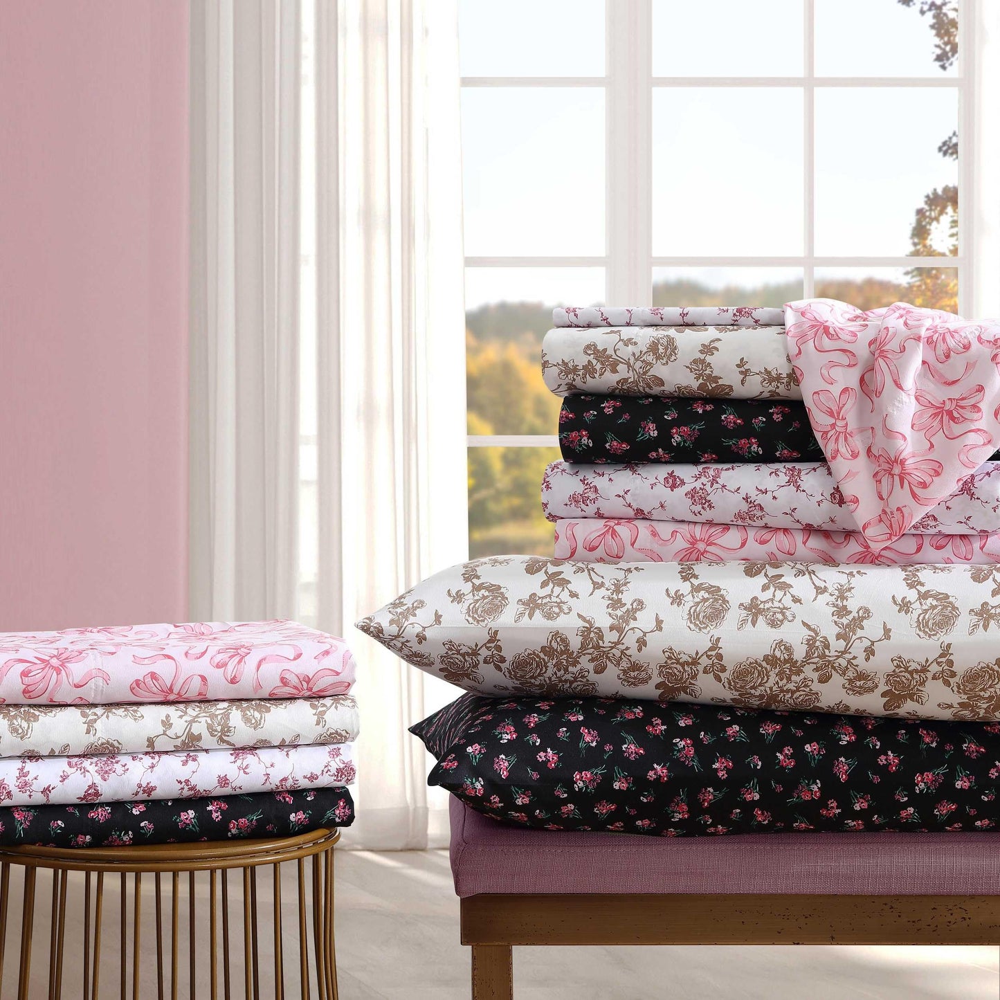Betsey Johnson - Queen Bed Sheets, Soft & Lightweight Bedding, Fade & Wrinkle Resistant (Garden Toile Brown, Queen)
