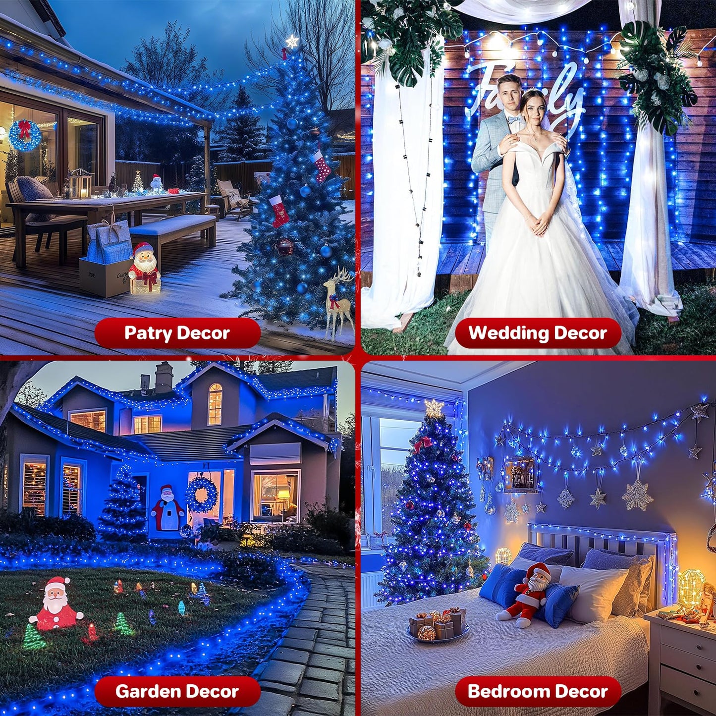 FairyGlim Christmas String Lights Plug in,33FT 100 LED String Lights with 8 Modes & Timer, Xmas Decorations for Trees Wreath, Outdoor Indoor Yard Garden Party Decor, Blue