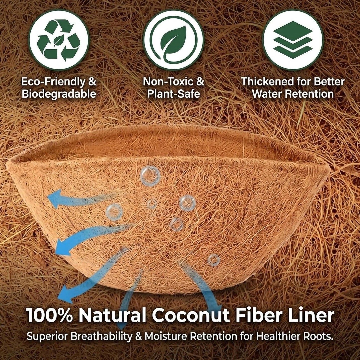 GYATSOCYG 4 Pack 14 Inch Metal Hanging Planter Basket，Natural Round Coconut Hanging Plant Flower Pot，Coconut Coir Planter for Hanging Basket Flowers/Vegetables Home Garden Patio Decoration Earth