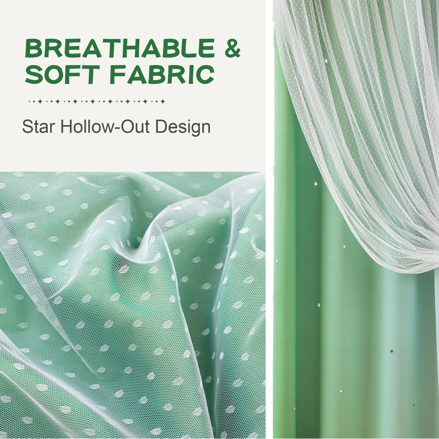 MYSKY HOME Boys Blackout Curtains 96 inches Long Green Ombre Decor for Kids Nursery Living Room, Hollow-Out Stars Thermal Insulated Grommet Curtain for Bedroom, W52 x L96 Inches, 2 Panels