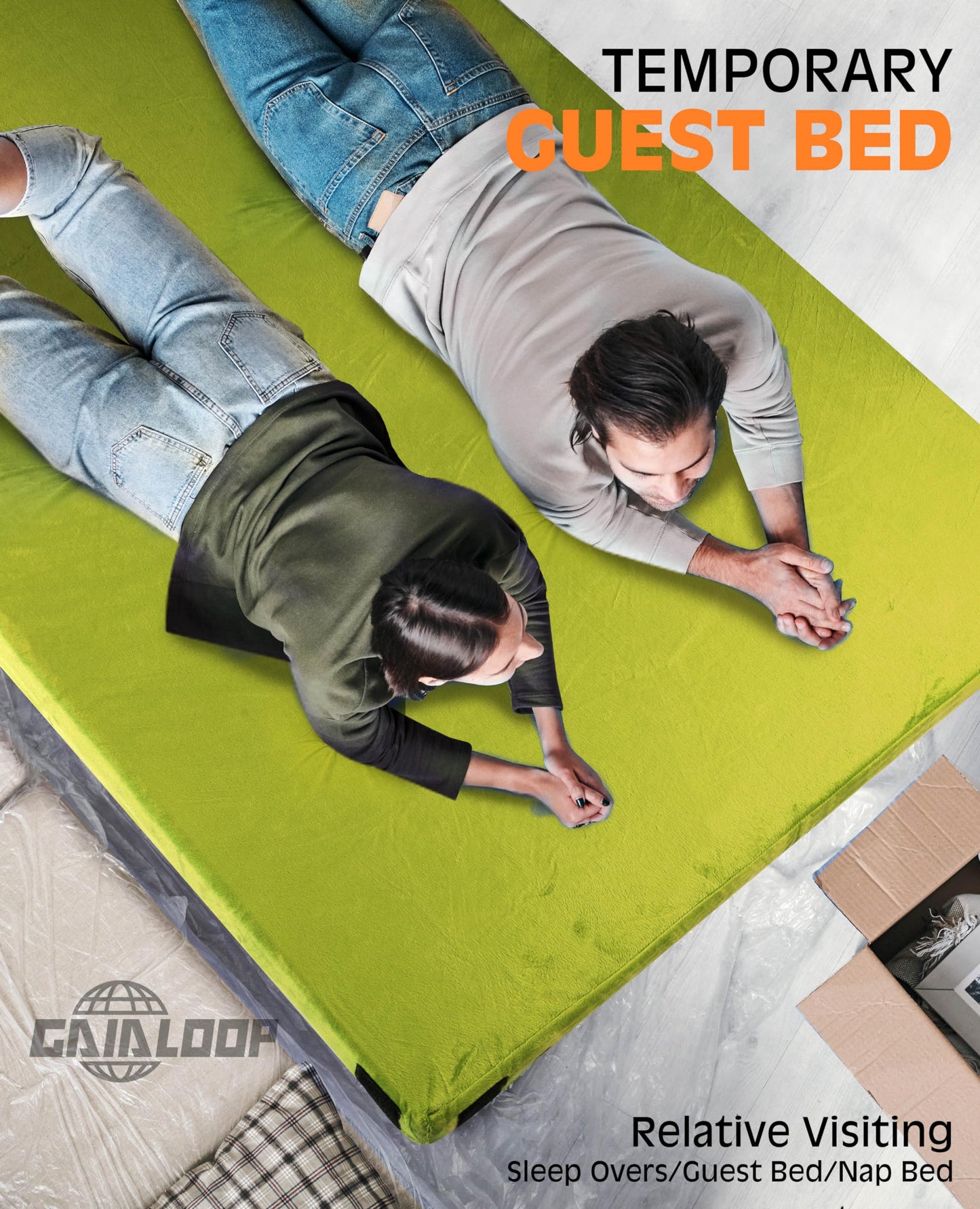 GAIALOOP 4 INCH Thick Memory Foam Camping Mattress, Roll Up Floor Sleeping Mat Camp Cot Mattress Pad Travel Camping Couch Bed for Guest Adults Side Sleepers [Full:75 * 54 * 4"]
