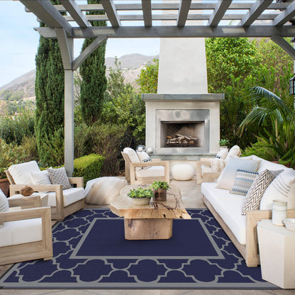 GENIMO 4 ' x 6 ' Outdoor Rug for Patio Clearance, Waterproof Indoor Outdoor Plastic Straw Rugs Carpet, Reversible Outside Area Rv Mat for Camping, Balcony Porch, Deck, Picnic, Beach (Blue & Gray)