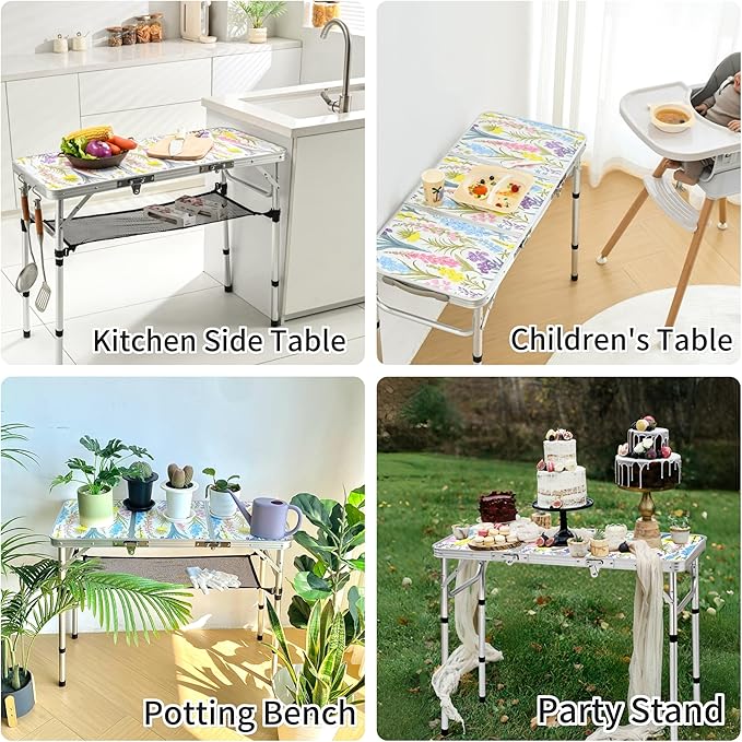 Yriuat Folding Camping Table 3ft Portable Picnic Table Adjustable Height Small