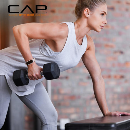 CAP Barbell Rubber Coated Dumbbell Weight Set with Vertical Rack | 100 lb, 150 lb, and 210 lb Options