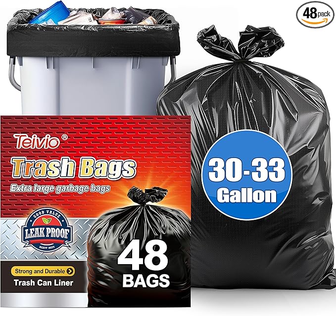 Teivio Trash Bags, 30-33 Gallon,
