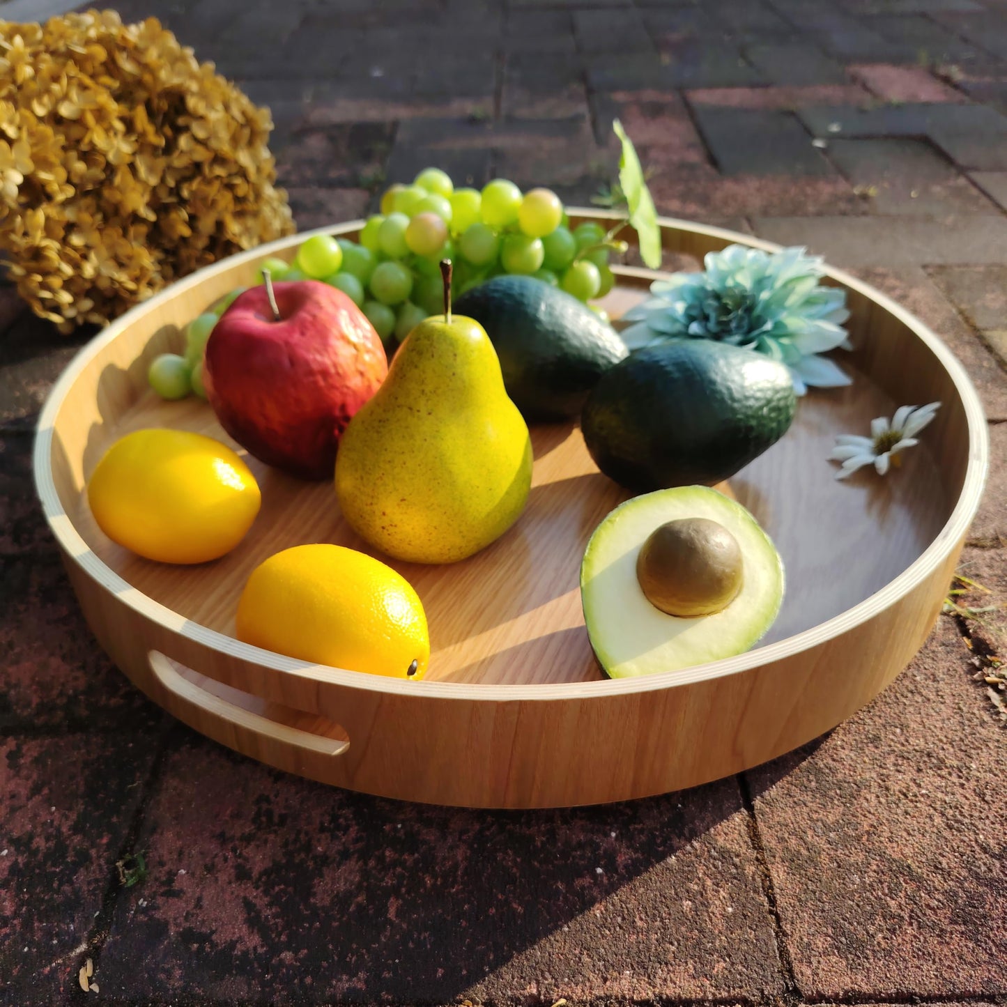 chicapica 16" Large Lazy Susan Turntable with Handles – Wooden Rotating Tray with Raised Rim – Rustic Farmhouse Kitchen Island & Table Centerpiece – Spice & Condiment Organizer