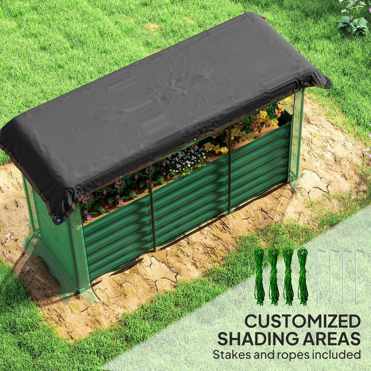 Outsunny 5.9 x 2 x 1.9 ft Galvanized Raised Garden Bed with Crop Cage Plant Protection Net and Shade Cloth Roof, Metal Planter Box with Cover for Vegetables, Flowers, Herbs, Green