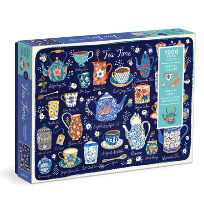 Tea Time 1000 Piece Puzzle with Shaped Pieces from Galison - 27” x 20” Puzzle with 20 Uniquely Shaped Pieces, Colorful Artwork, Thick & Sturdy Pieces, Challenging and Fun Puzzling Activity for Adults