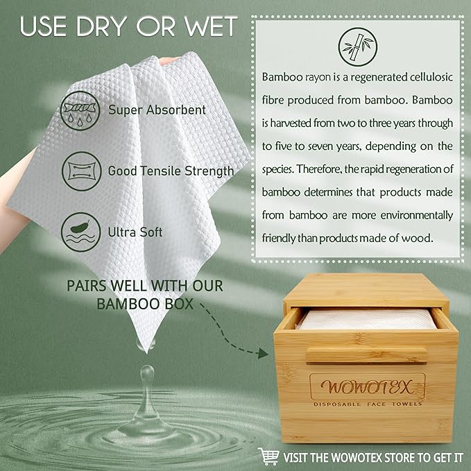 Bamboo Viscose Disposable Face Towel Biodegradable Large Dry Face Wipes 120