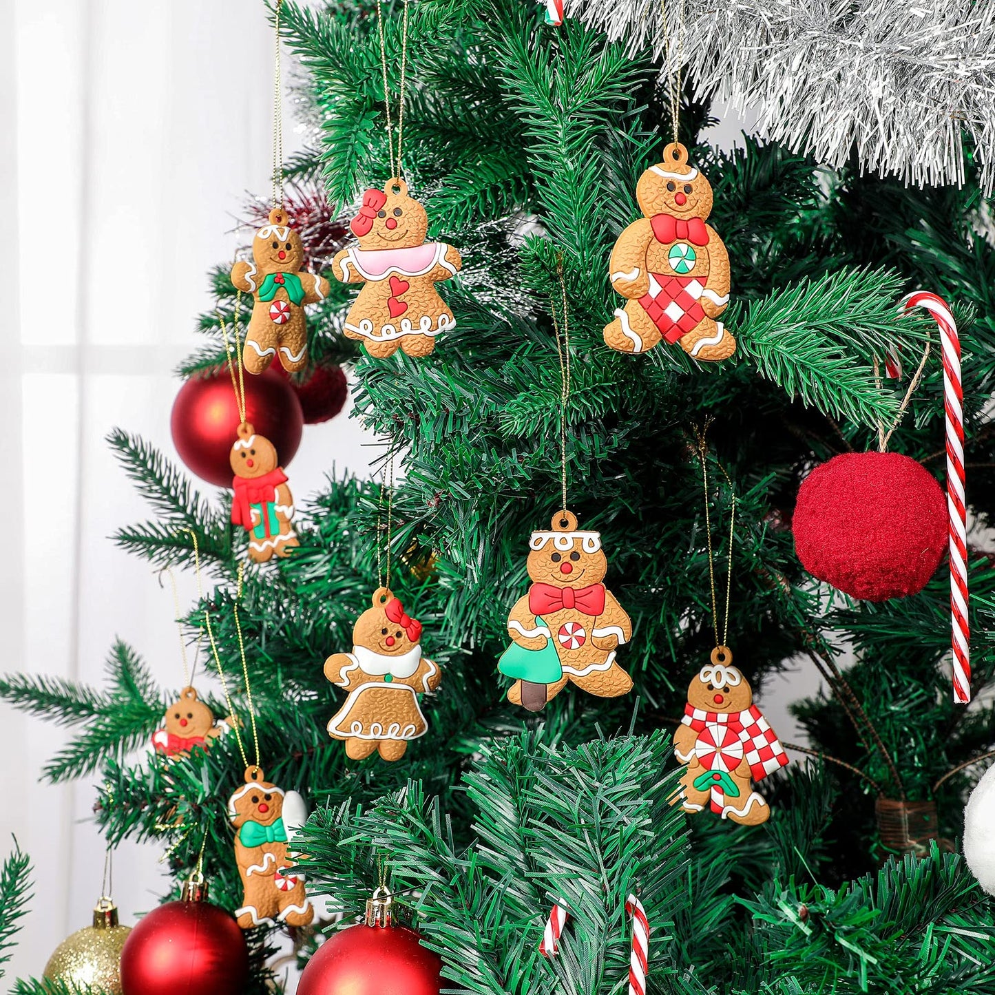 Zhanmai 36 Pcs Gingerbread Man Ornaments - Christmas Candy Canes & Hanging Ornaments Decoration for Xmas Tree & Home Holiday Party Decor (Cute Style)