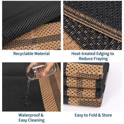 Garvee Outdoor Rug 9x18 Outdoor Patio Rug Reversible Plastic Straw Rugs Waterproof Foldable Mat Easy Clean Lightweight Carpet for Backyard Camping Porch RV Beach Balcony Deck Picnic Panel Brown