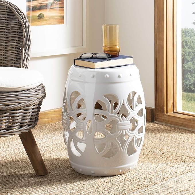 Safavieh Castle Gardens Collection Imperial Vine Antique White Glazed Ceramic Garden Stool