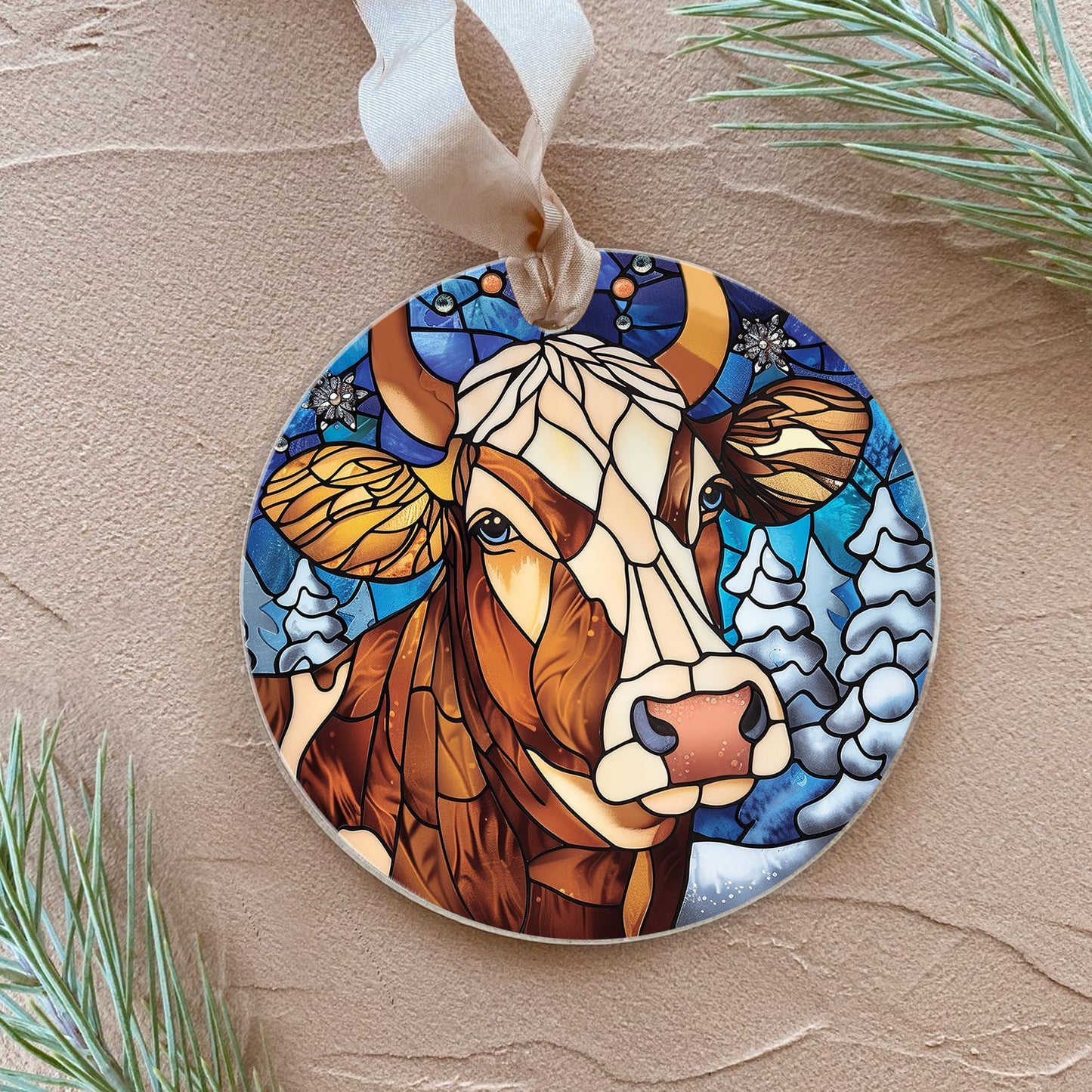 Fastpeace Dairy Cow Christmas Ornament - Stained Glass Style Cow Ornament - Perfect Hanging Decoration for Christmas Tree - Gift for Family, Friends (Cow Acrylic)