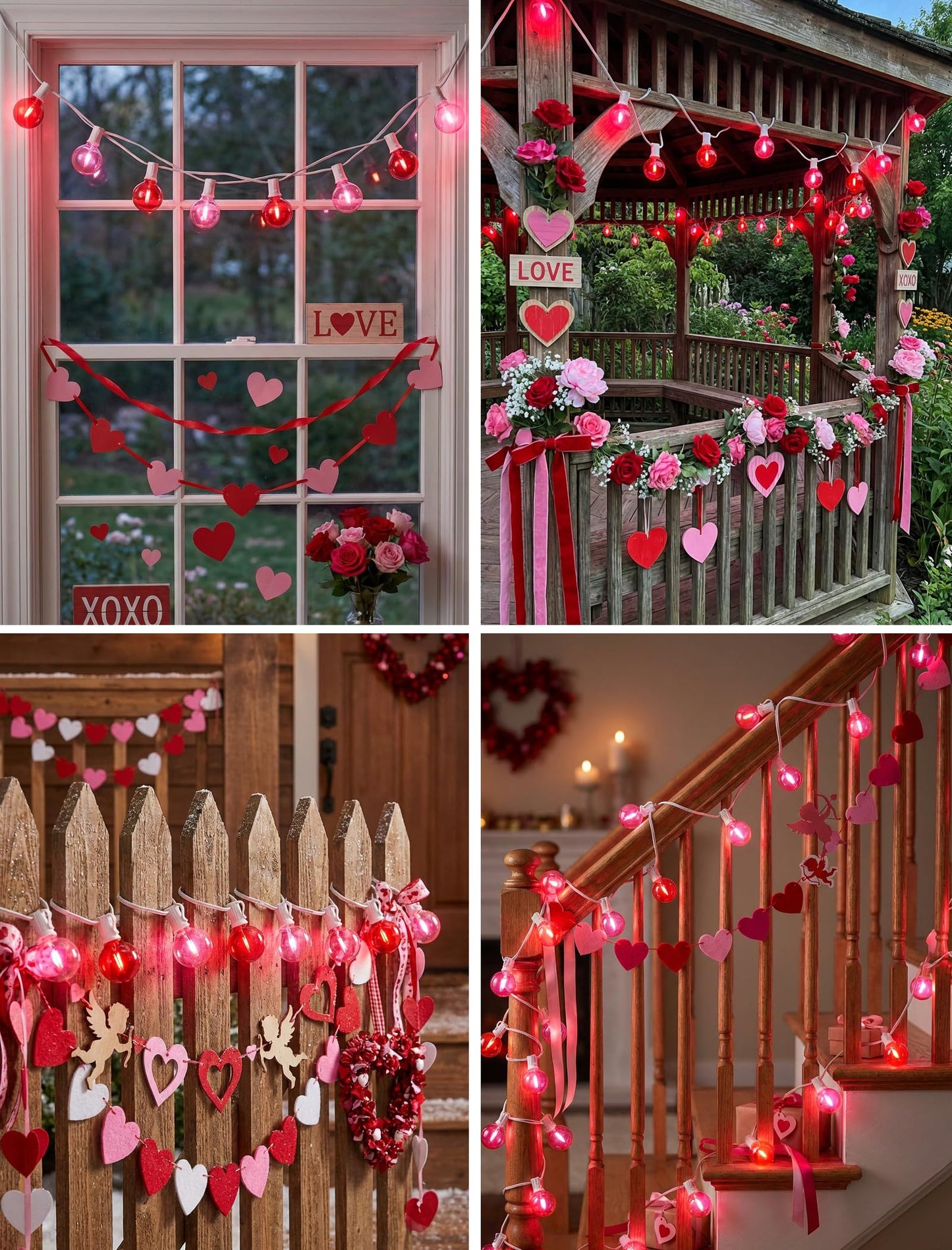 50Ft Red and Pink G40 LED Outdoor String Lights, Hanging Globe Patio Lights with 27 Shatterproof LED Bulbs(2 Spare), Valentine's Day Decorations Lights for Home Garden Party Wedding Decor, E12 Base
