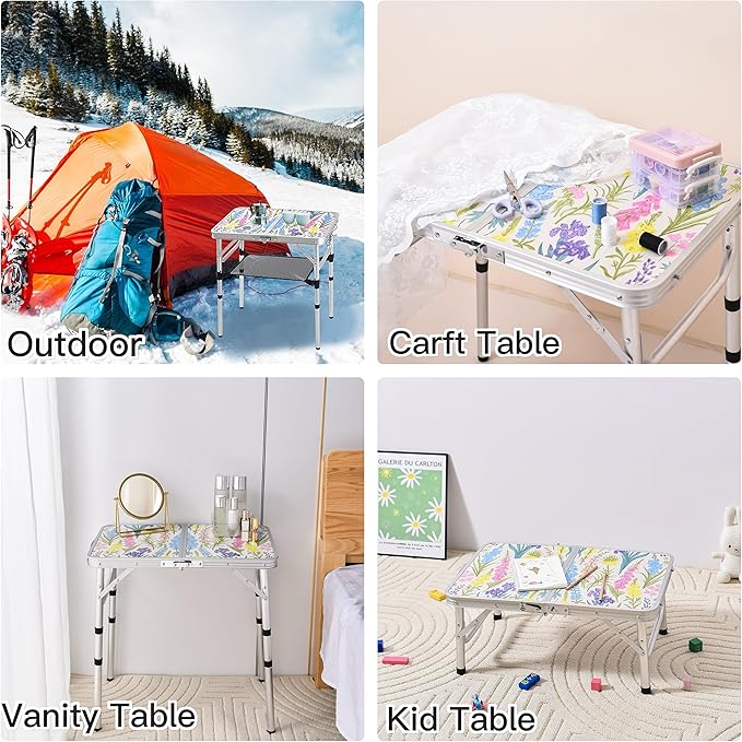 Yriuat Folding Camping Table 2ft Portable Pinic Table Adjustable Height Small