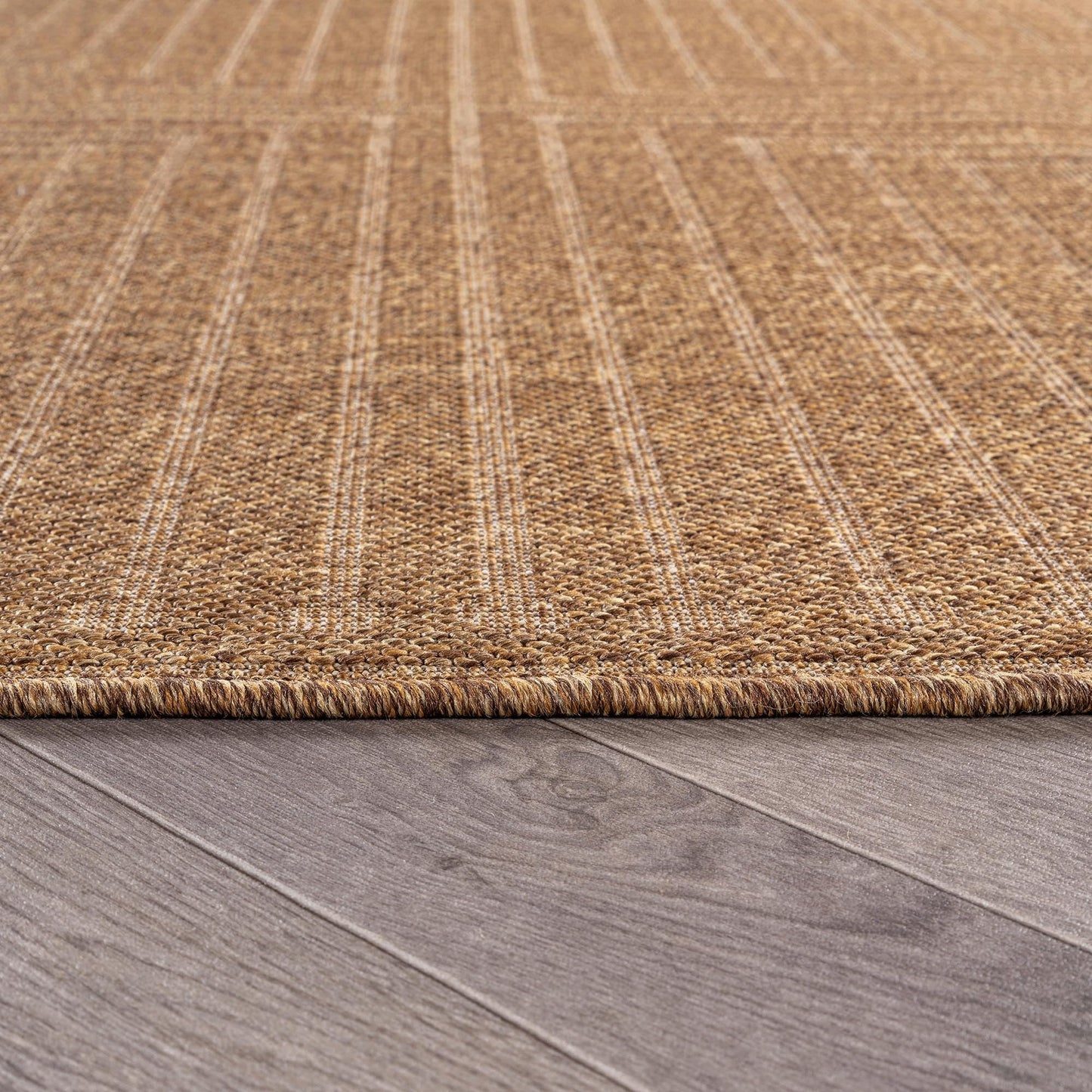 Rugshop Geometric Lines Indoor Outdoor Flat Woven Area Rug,Natural Jute-Style,Easy-Care Patio Rug for Backyard Porch Deck Balcony, 7'10" x 10' Sand/Natural