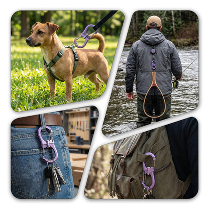 FresKaro 1kN Carabiner Clips, Heavy Duty Double-Ended Wire Gate Carbineers, Small Non Locking Carabiners, Key Clip and Keychain Hook, Strong Aluminum Spring Snap Karabiners, 360 Swivel, Purple 5pcs