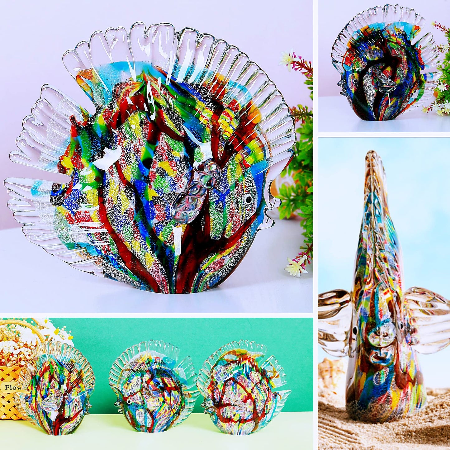 EUSTUMA Hand Blown Glass Tropical Fish Figurines Ornament,Sea Animal Sculpture for Fish Tank Aquarium,Sea Animals Collection for Birthday Gift,Glass Sculpture