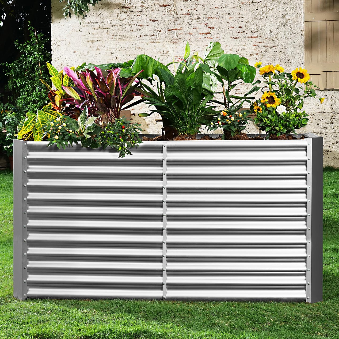 Land Guard 8x4x3ft Rectangular Galvanized Raised Garden Beds, Large-Capacity Metal Planter Box Outdoor, Durable Deep Raised Garden Bed 3ft Tall, Raised Beds for Gardening Vegetables, Classic Silver