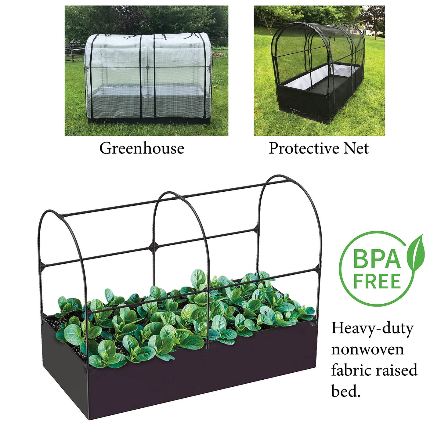 SIMPO 3-in-1 Garden System: Fabric Raised Garden Bed + Greenhouse Cover + Protective Net (36” x 72” x 53”)