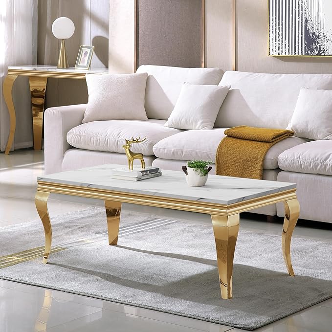 Henf 47" Modern White Faux Marble Center Table