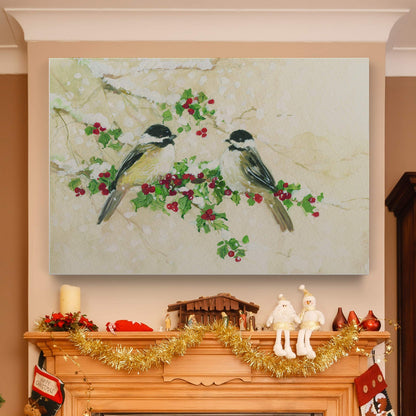 Renditions Gallery Christmas Decorations for Home Chickadees Birds and Holly Xmas Abstract Artwork Wall Hanging Paintings for Bedroom Dining Living Room Office Home Kitchen Wall Decor - 32"X48" LT18