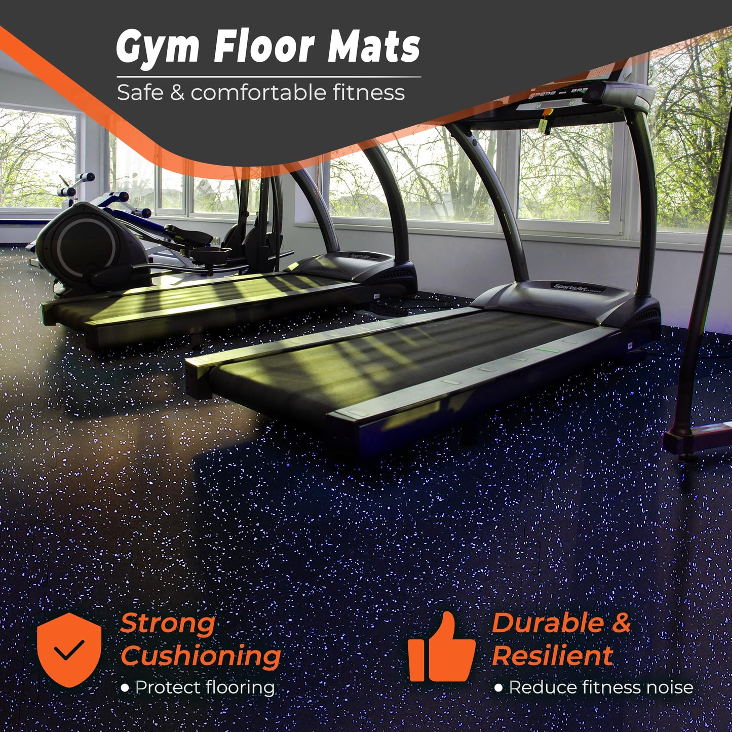 SUPERJARE 0.4'' Thick 36 Pcs 144 Sq Ft Rubber Top Exercise Equipment Mats, High Density EVA Foam Mats with Rubber Top, Interlocking Gym Flooring for Home Gym, Protective Workout Mat, Black/Grey