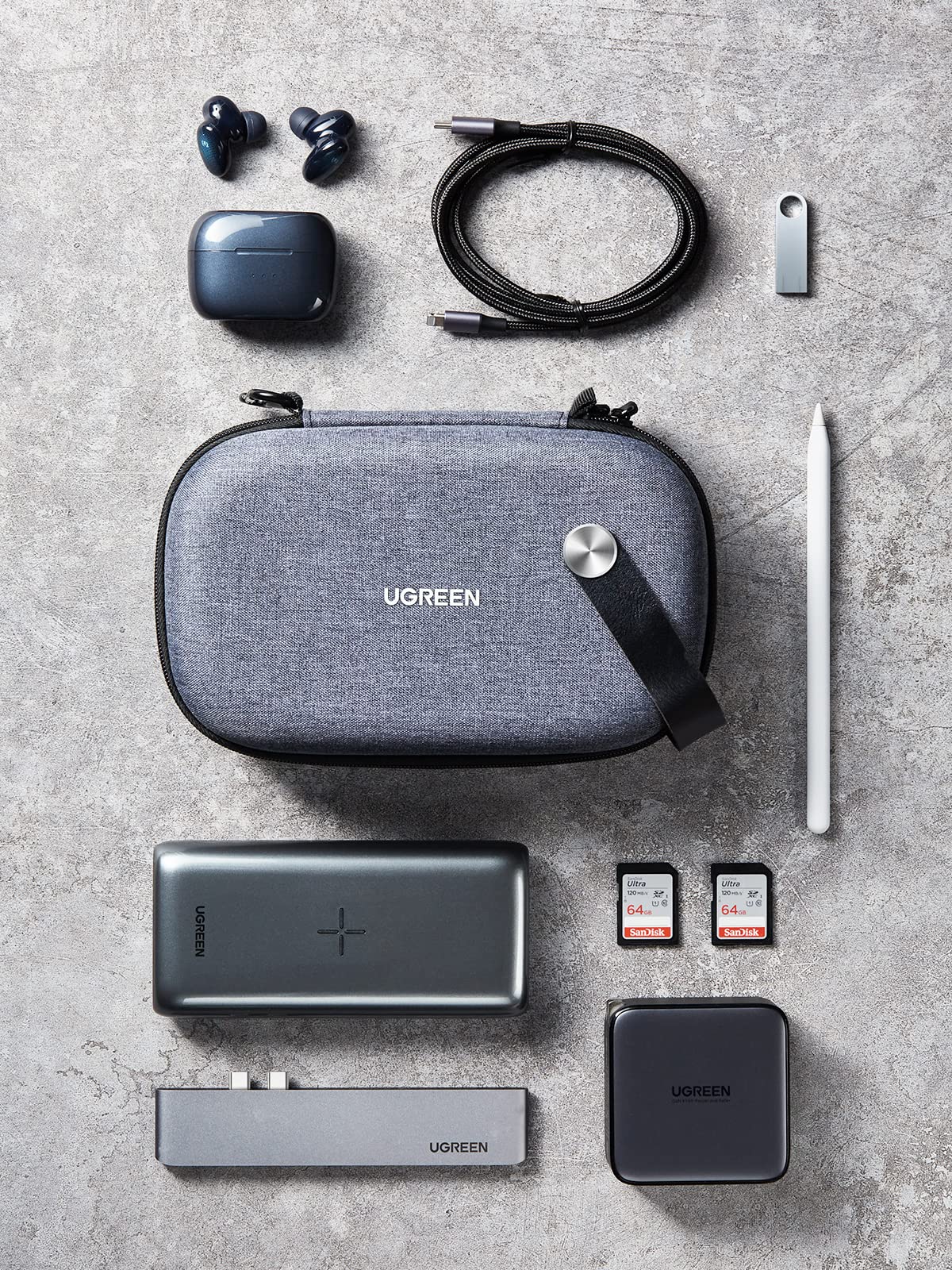 UGREEN Electronic Organizer Travel Case Pouch Bag Accessories Portable Waterproof Storage Bag Travel Essentials with Cable USB Flash Drive Charger External Battery Memory Card, Space Grey