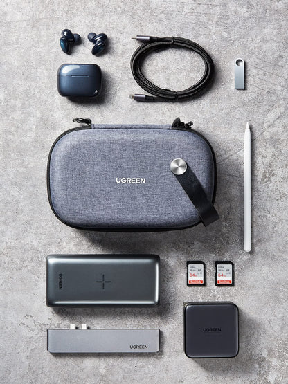 UGREEN Electronic Organizer Travel Case Pouch Bag Accessories Portable Waterproof Storage Bag Travel Essentials with Cable USB Flash Drive Charger External Battery Memory Card, Space Grey