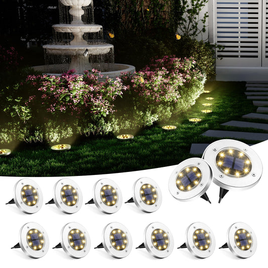 SOLPEX Solar Ground Lights, 12 Pack Solar Lights Outdoor Waterproof, 8 LED Solar Powered Landscape Lighting for Garden Yard Patio Driveway Pathway Walkway (Warm White)