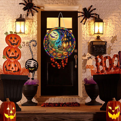 DIY Diamond Art Painting Wreath Kits，Special Shaped Rhinestone Hanging Ornament Diamond Art Window Pendants for Gift Home Garden Wall Hanging Kits,Double Sided (Haunted House)