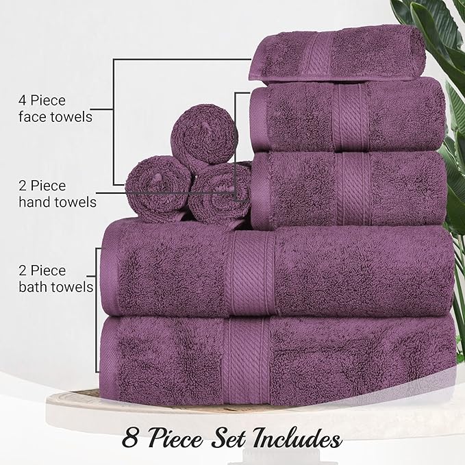 SUPERIOR Egyptian Cotton Pile 8 Piece Towel Set, Includes 2 Bath, 2 Hand