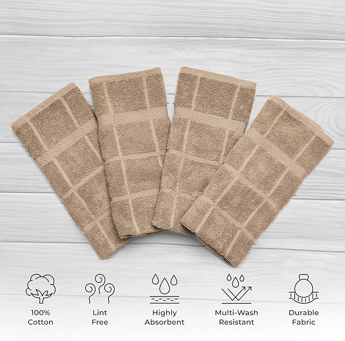 100% Cotton Terry Dish Towels, 4 Pack Plain, 16 x26 Inches, Super Soft and