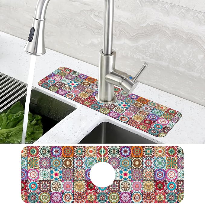 Faucet Draining Mat For Kitchen Sink Mexican Tiles Diatom Mud Absorbent Drain