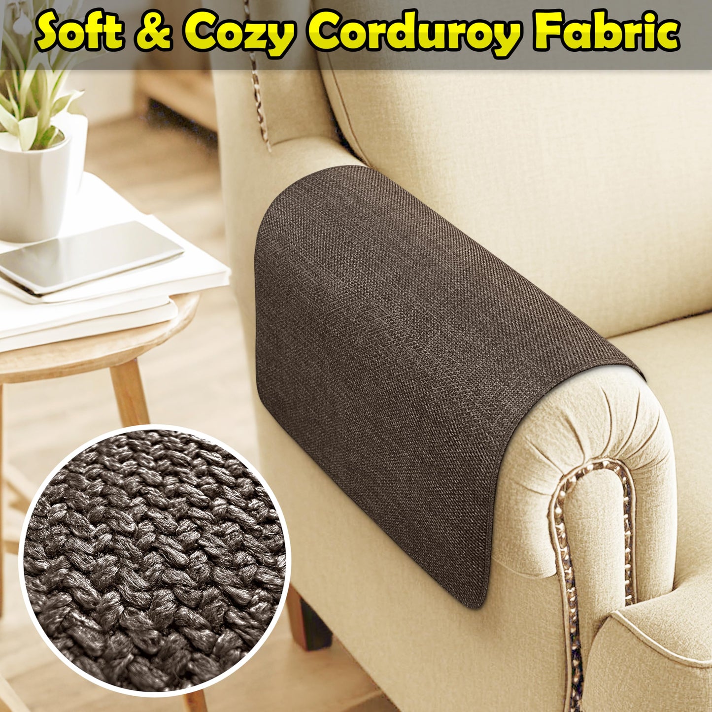 Couch Arm Covers, Waterproof Armrest Cover for Sofa, Armchair, Loveseat, Non-Slip Recliner Arm Cover, Sofa Arm Covers, Headrest Covers, Arm Chair Covers Set of 2 (Brown, 24"×20")