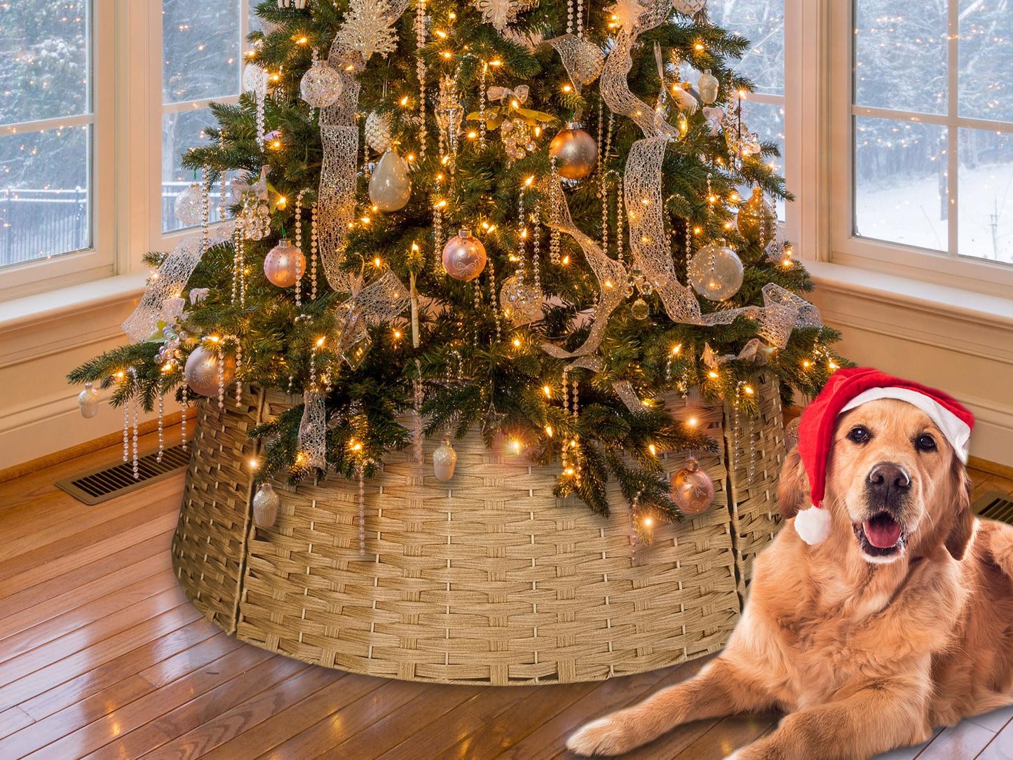 ZWHTB 42in Extra Large Tree Collar, Christmas Tree Decorations for 9-12 ft Tree, Boho Rustic Holiday Decor Xmas Tree Ring, Basket Base Cover - Light Brown Round