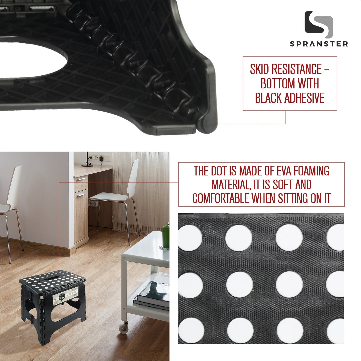 Spranster Super Strong Folding Step Stool - 11" - Sturdy Enough to Hold 300 Lb - Lightweight Foldable Step Stool for Adults and Kids - Opens with one Flip - Great for Kitchen, Bathroom and Bedroom