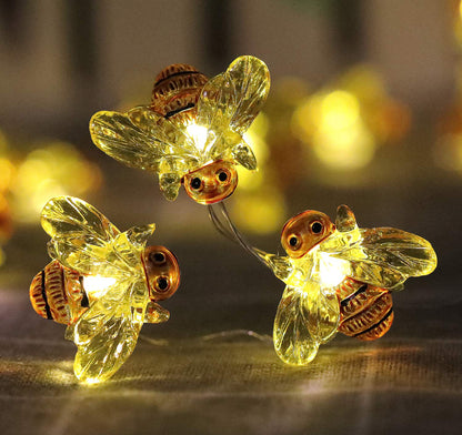 WSgift Honeybee Decorative String Lights 18.7 Ft 40 LED USB Interface Copper Wire Bee Fairy Lights for Various Decoration Projects (Warm White Remote Control with Timer)